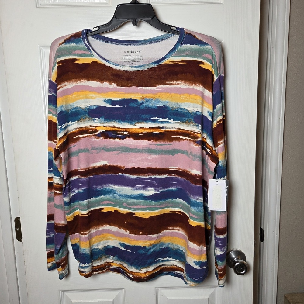 Westbound sz 2X long slv colorful striped t-shirt top NWT casual fall basic